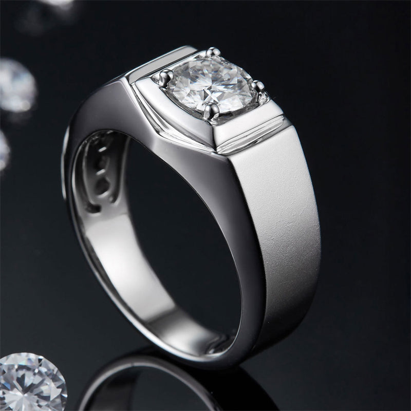 1CT Moissanite Men's Ring - 925 Sterling Silver Minimalist Wedding Band (White Gold Plated)
