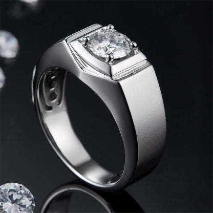 1CT Moissanite Men's Ring - 925 Sterling Silver Minimalist Wedding Band (White Gold Plated)