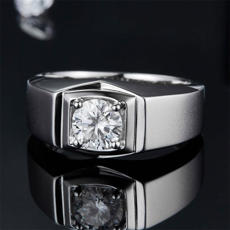 1CT Moissanite Men's Ring - 925 Sterling Silver Minimalist Wedding Band (White Gold Plated)