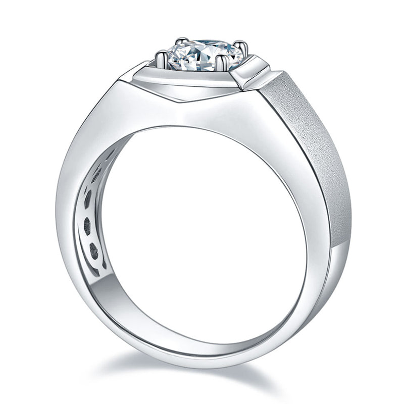 1CT Moissanite Men's Ring - 925 Sterling Silver Minimalist Wedding Band (White Gold Plated)