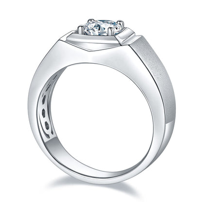 1CT Moissanite Men's Ring - 925 Sterling Silver Minimalist Wedding Band (White Gold Plated)