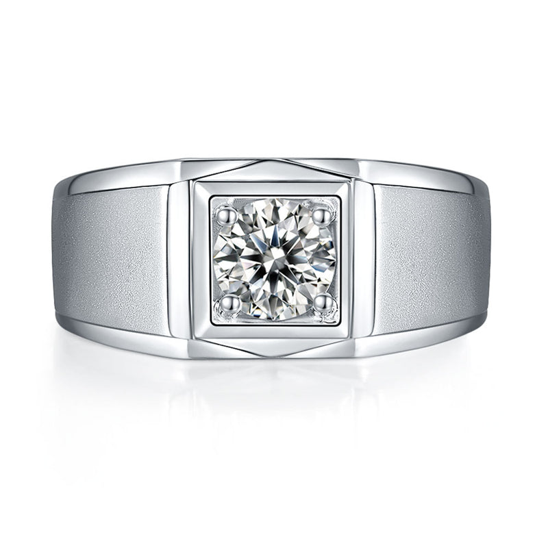 1CT Moissanite Men's Ring – 925 Sterling Silver Geometric Wedding Band for Men (White Gold Plated)