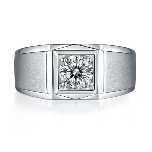 1CT Moissanite Men's Ring – 925 Sterling Silver Geometric Wedding Band for Men (White Gold Plated)