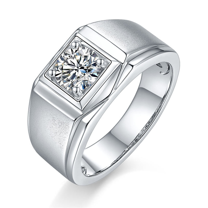 1CT Moissanite Men's Ring – 925 Sterling Silver Geometric Wedding Band for Men (White Gold Plated)