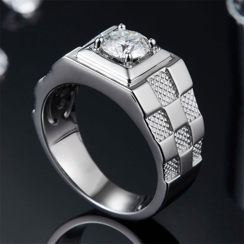 1CT Moissanite Men's Wedding Ring - 925 Sterling Silver White Gold Plated Band