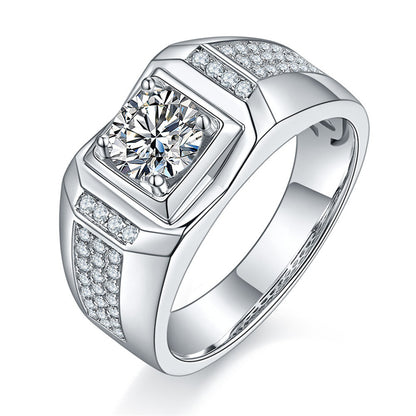1CT Moissanite Men's Wedding Ring - Premium 925 Sterling Silver White Gold Plated Band
