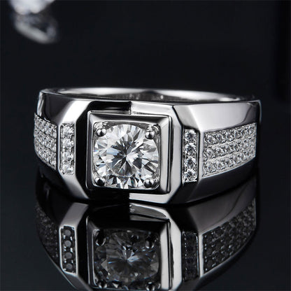 1CT Moissanite Men's Wedding Ring - Premium 925 Sterling Silver White Gold Plated Band