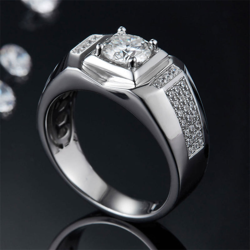 1CT Moissanite Men's Wedding Ring - Premium 925 Sterling Silver White Gold Plated Band