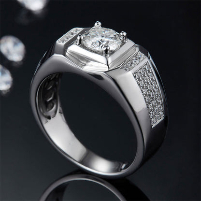 1CT Moissanite Men's Wedding Ring - Premium 925 Sterling Silver White Gold Plated Band