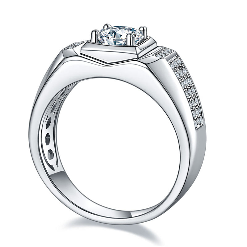 1CT Moissanite Men's Wedding Ring - Premium 925 Sterling Silver White Gold Plated Band