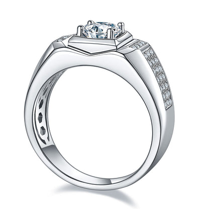 1CT Moissanite Men's Wedding Ring - Premium 925 Sterling Silver White Gold Plated Band
