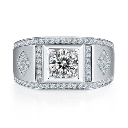 1CT Moissanite Men's Wedding Ring - Premium 925 Sterling Silver Wide Band (White Gold Plated)