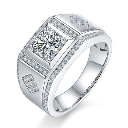 1CT Moissanite Men's Wedding Ring - Premium 925 Sterling Silver Wide Band (White Gold Plated)