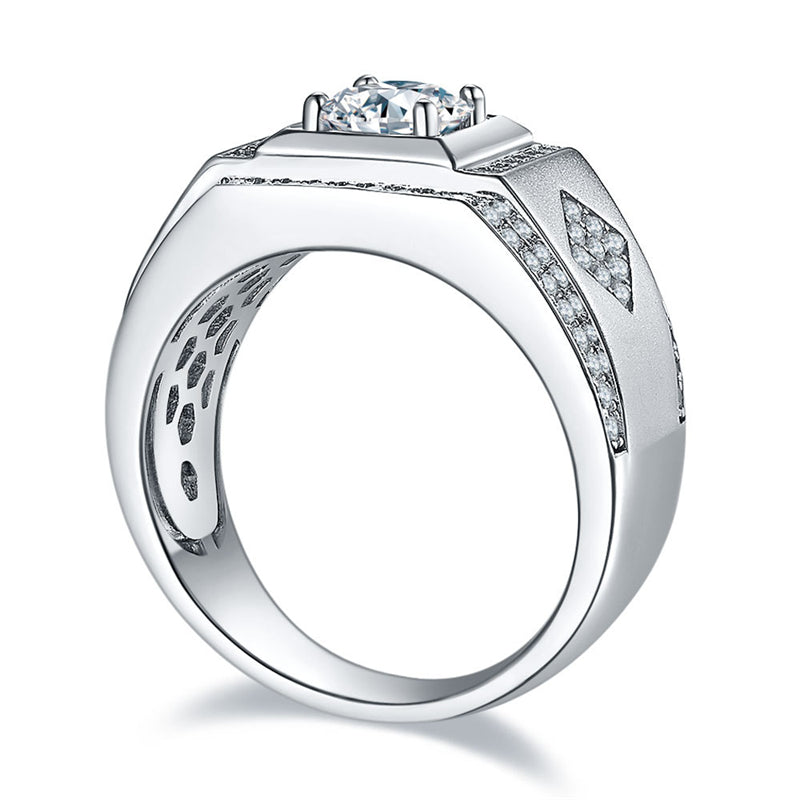 1CT Moissanite Men's Wedding Ring - Premium 925 Sterling Silver Wide Band (White Gold Plated)