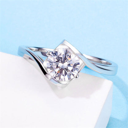 1CT Moissanite Twist Shank Ring - 925 Sterling Silver Minimalist Luxury Band