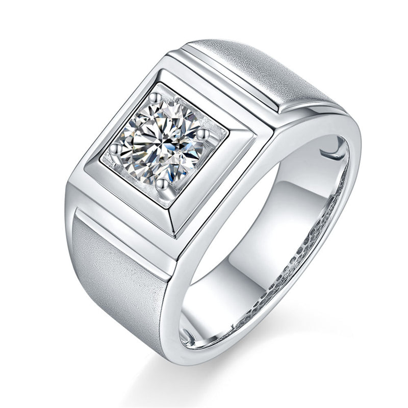 1CT Moissanite Wide Band Men's Ring - Premium 925 Sterling Silver Wedding Ring (White Gold Plated)