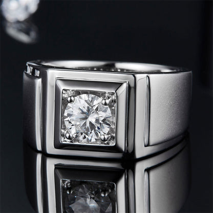1CT Moissanite Wide Band Men's Ring - Premium 925 Sterling Silver Wedding Ring (White Gold Plated)