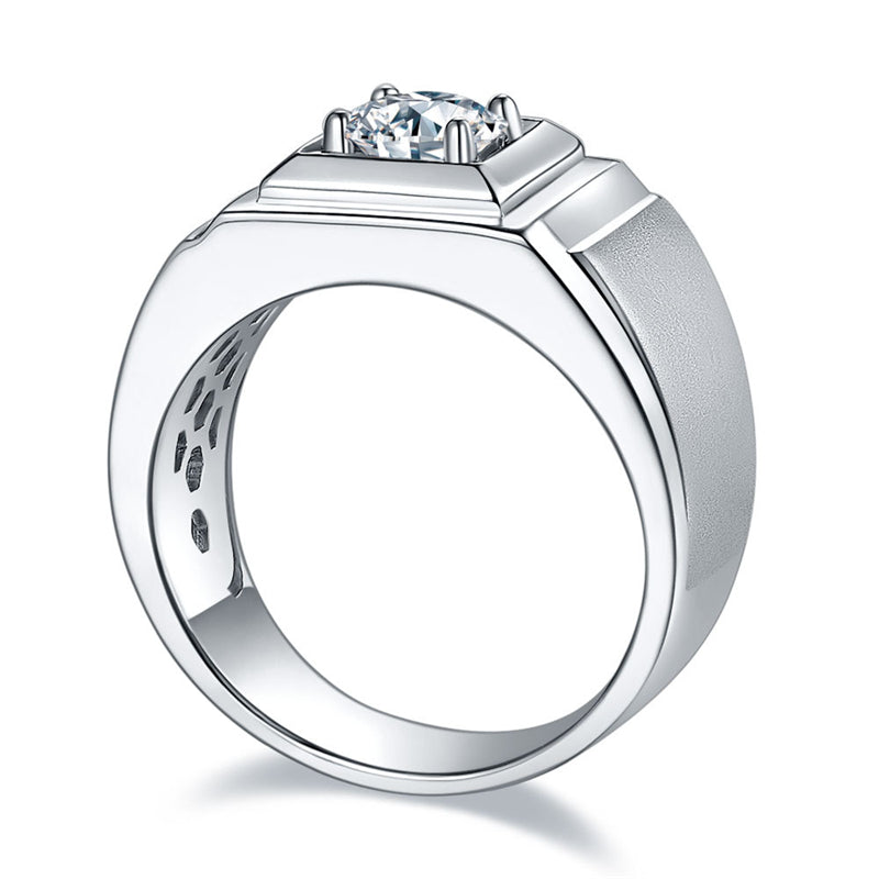 1CT Moissanite Wide Band Men's Ring - Premium 925 Sterling Silver Wedding Ring (White Gold Plated)