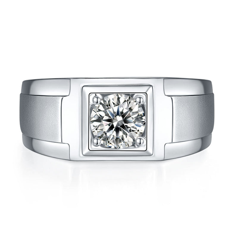 1CT Simulated Diamond Moissanite Ring - Premium 925 Sterling Silver Men's Wedding Band (White Gold Plated)