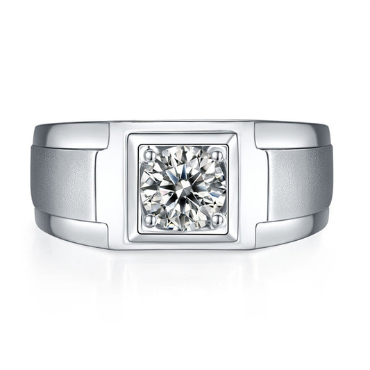 1CT Simulated Diamond Moissanite Ring - Premium 925 Sterling Silver Men's Wedding Band (White Gold Plated)