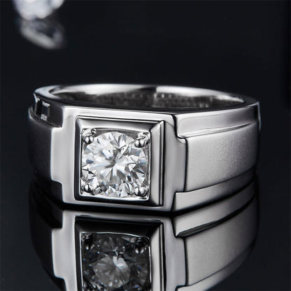 1CT Simulated Diamond Moissanite Ring - Premium 925 Sterling Silver Men's Wedding Band (White Gold Plated)