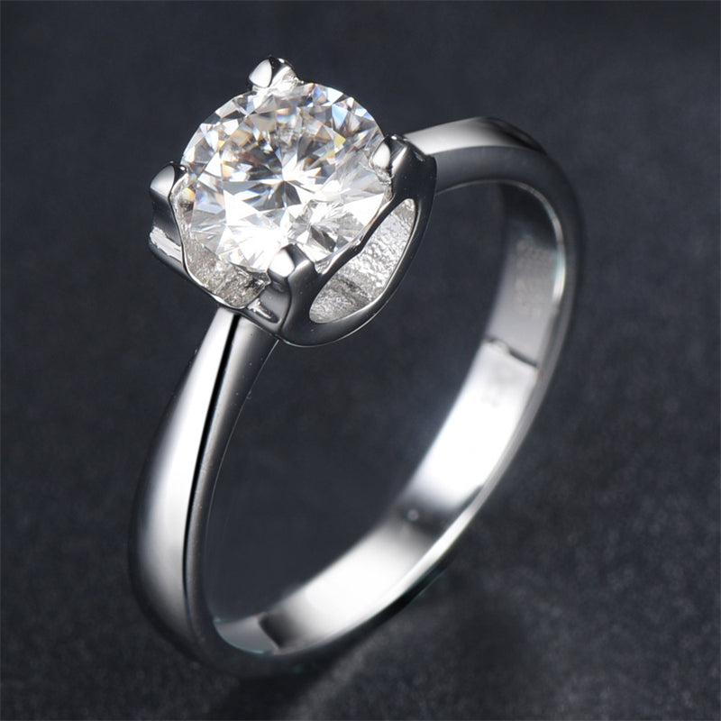 1 Carat D Color Moissanite Bullhead Ring - 925 Sterling Silver Secure Setting Engagement Jewelry