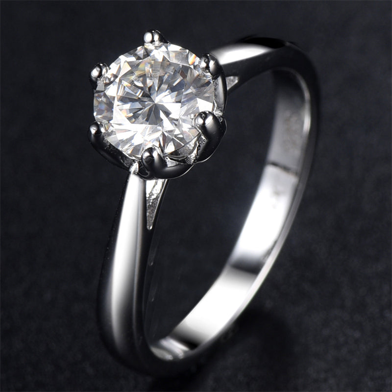1 Carat D Color Moissanite Engagement Ring - 925 Sterling Silver Classic Solitaire Jewelry