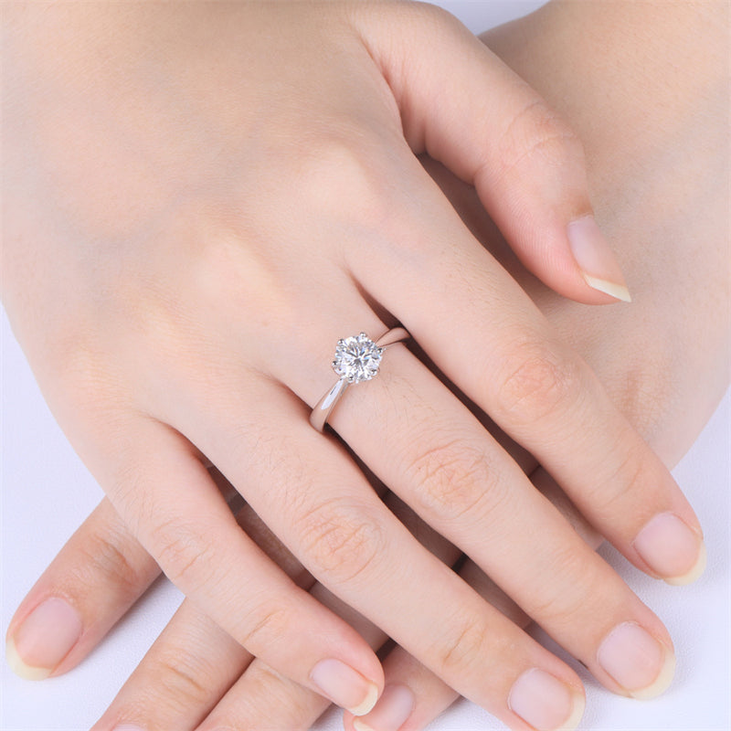 1 Carat D Color Moissanite Engagement Ring - 925 Sterling Silver Classic Solitaire Jewelry