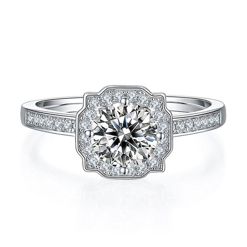 1 Carat D Color Moissanite Engagement Ring - 925 Sterling Silver Four-Prong Solitaire