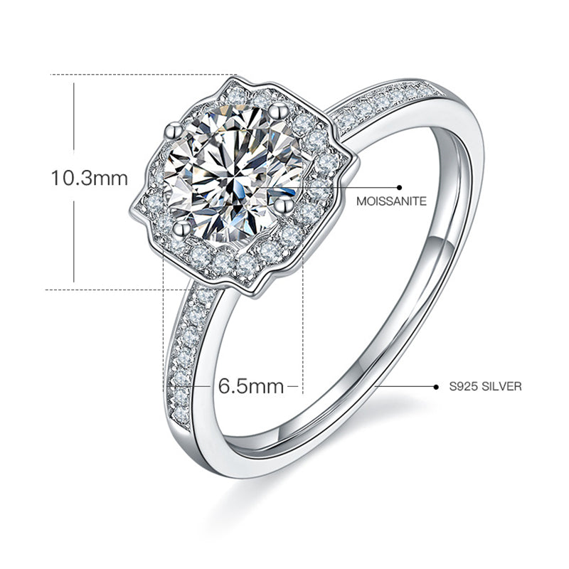 1 Carat D Color Moissanite Engagement Ring - 925 Sterling Silver Four-Prong Solitaire