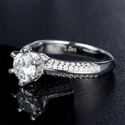 1 Carat D Color Moissanite Solitaire Ring - 925 Sterling Silver Six-Prong Engagement Ring