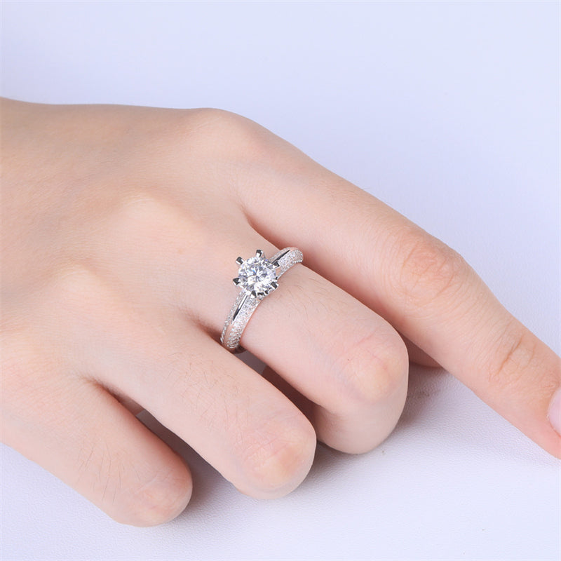1 Carat D Color Moissanite Solitaire Ring - 925 Sterling Silver Six-Prong Engagement Ring
