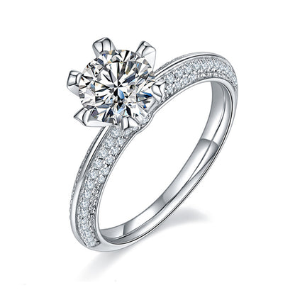 1 Carat D Color Moissanite Solitaire Ring - 925 Sterling Silver Six-Prong Floral Engagement Ring