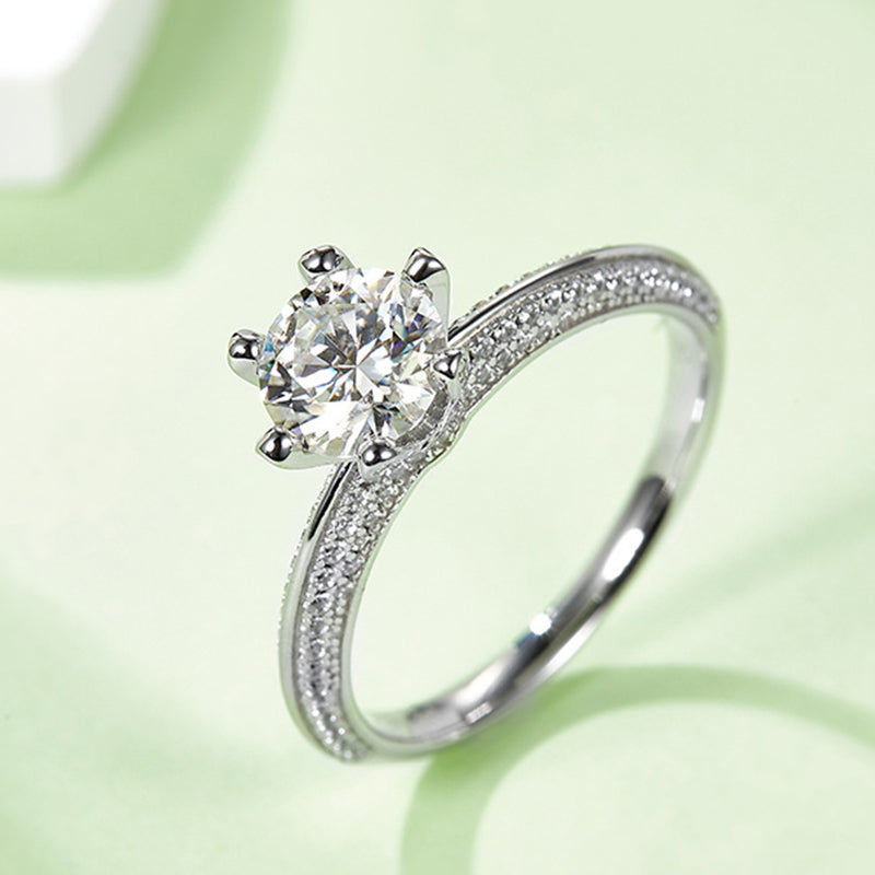 1 Carat D Color Moissanite Solitaire Ring - 925 Sterling Silver Six-Prong Floral Engagement Ring