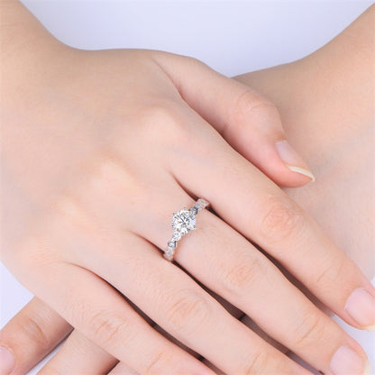 1 Carat Moissanite Hexagon Halo Ring - 925 Sterling Silver Six-Prong Engagement Jewelry