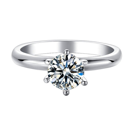 1 Carat Moissanite Six-Prong Engagement Ring - 925 Sterling Silver Classic Solitaire