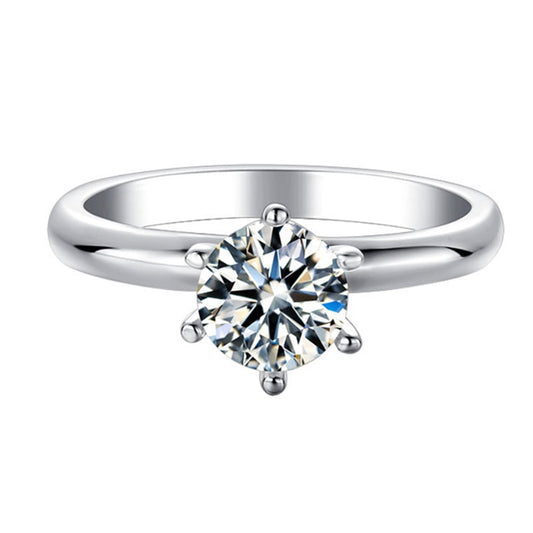 1 Carat Moissanite Six-Prong Engagement Ring - 925 Sterling Silver Classic Solitaire