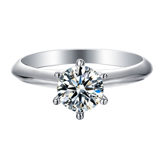 1 Carat Moissanite Six-Prong Solitaire Ring - 925 Sterling Silver Classic Engagement Jewelry