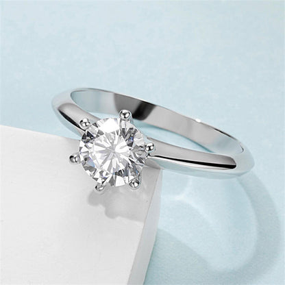 1 Carat Moissanite Six-Prong Solitaire Ring - 925 Sterling Silver Classic Engagement Jewelry