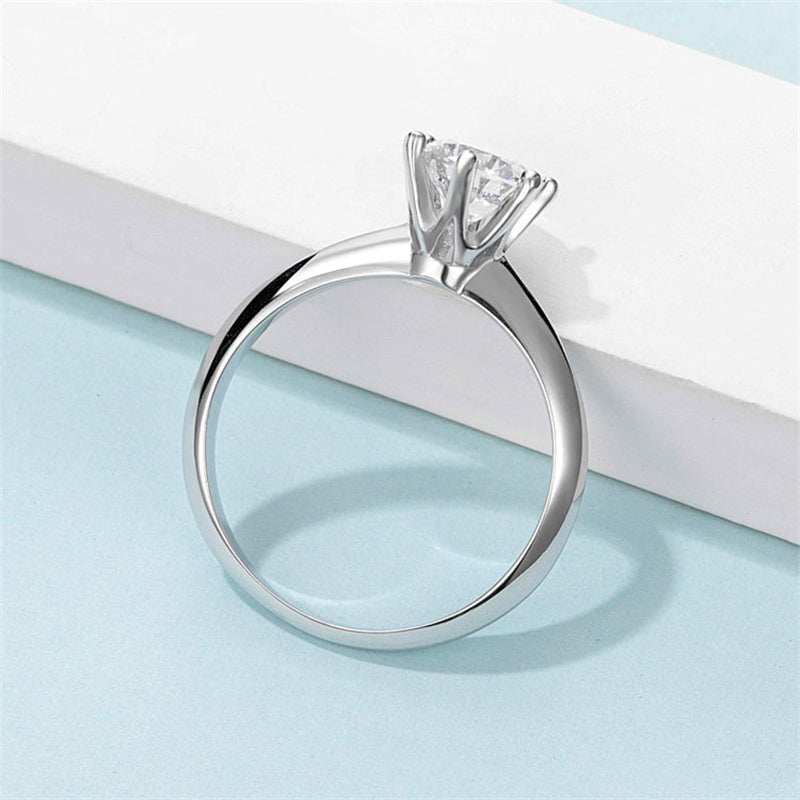 1 Carat Moissanite Six-Prong Solitaire Ring - 925 Sterling Silver Classic Engagement Jewelry