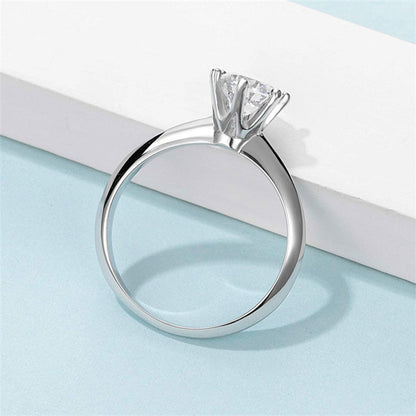 1 Carat Moissanite Six-Prong Solitaire Ring - 925 Sterling Silver Classic Engagement Jewelry
