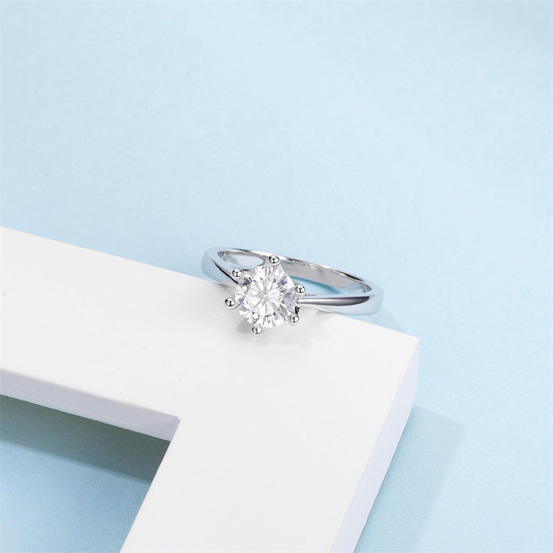 1 Carat Moissanite Solitaire Ring - 925 Sterling Silver Minimalist Wedding Band