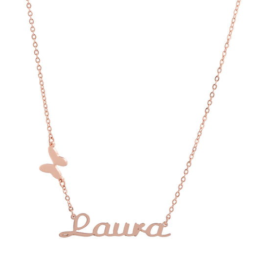 Personalized Rose Gold O-Chain Necklace with Butterfly and Letter Pendant