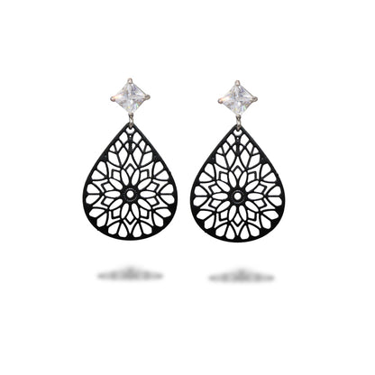 Ethnic Black Floral Drop Earrings - Symmetrical and Asymmetrical Design