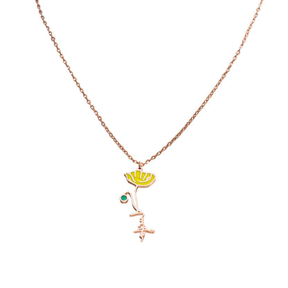 Rose Gold Stainless Steel O-Chain Necklace with Enamel Flower Pendant