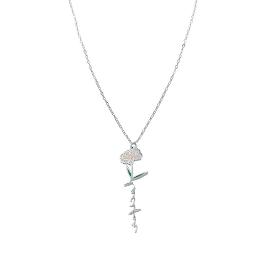 Silver Stainless Steel O-Chain Necklace with Enamel Flower Pendant