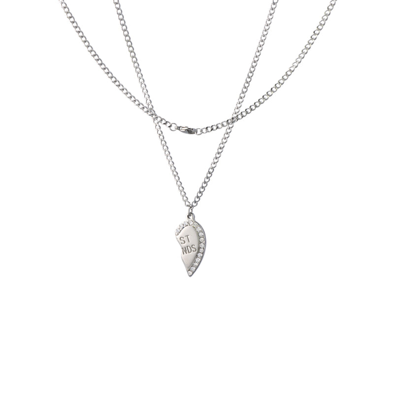 Geometric stainless steel half heart-shaped friendship symbol pendant necklace