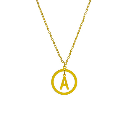 Gold Stainless Steel O-Chain Necklace with Circular and Letter Pendant