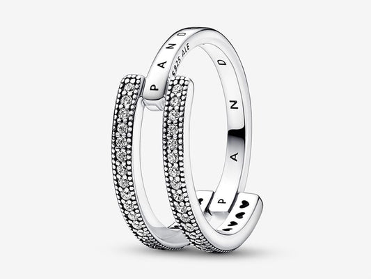 Logo & Pavé Double Band Ring