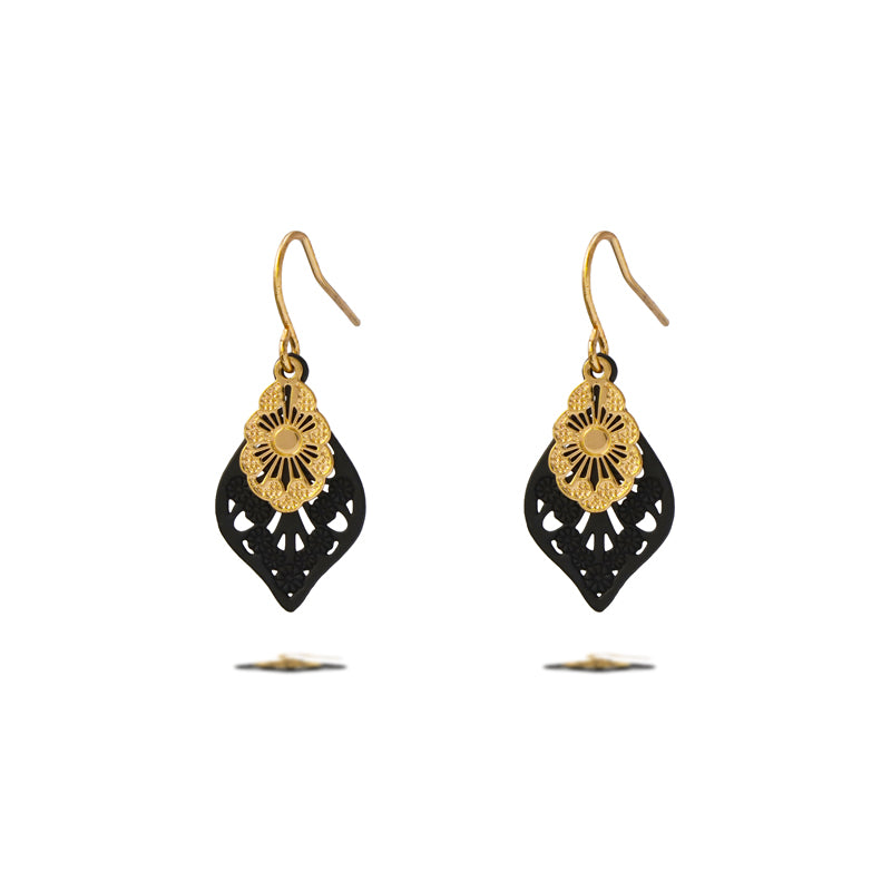 Trendy Black Copper Flower-Shaped Earrings, Eco-Friendly